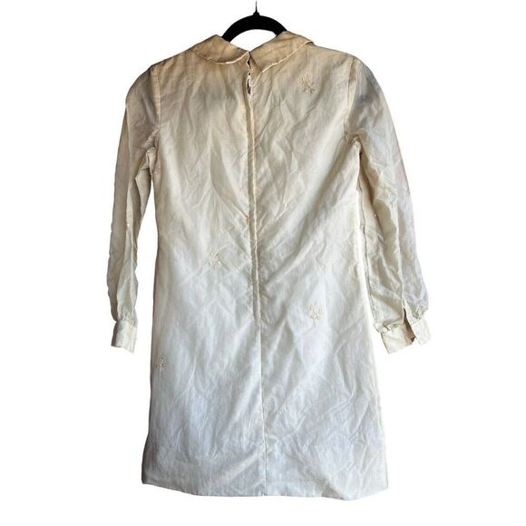 Vtg 60s Champagne Gogo Mod Embroidered Floral Shift Wedding Dress Silk Sz S/M - Picture 6 of 7